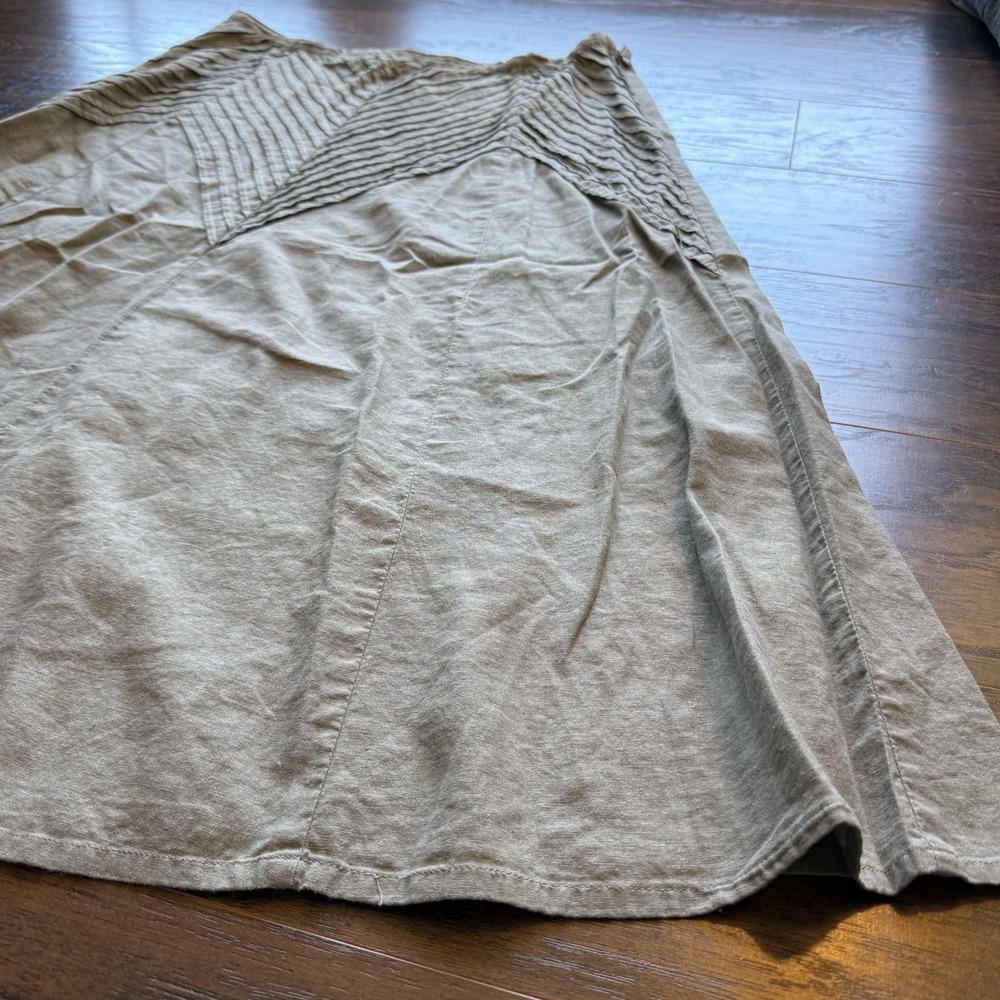 Richard Malcolm Linen Blend Maxi Skirt Boho Prairie Cottagecore 14 Taupe Sage - Picture 2 of 4